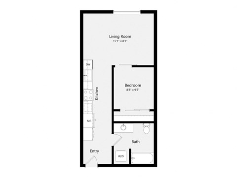 a floor plan of a unit with a bedroom and a living room